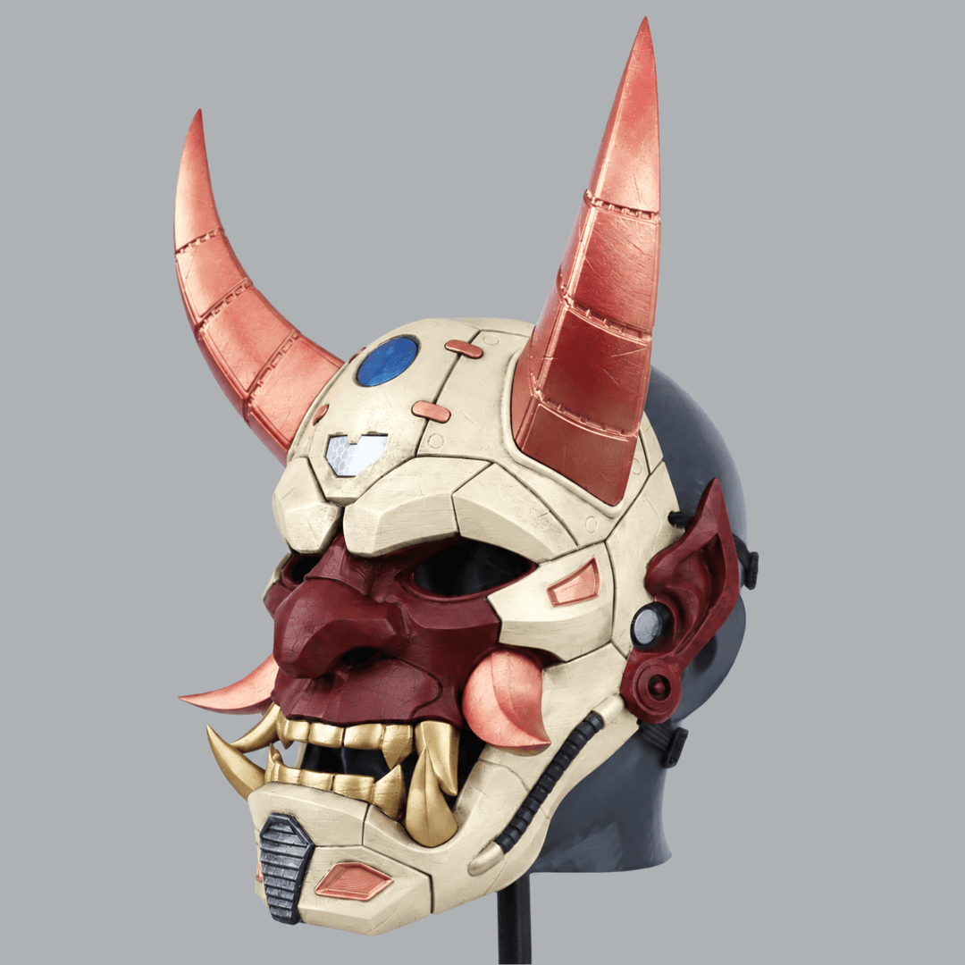 Space Armory Cyborg Full Face Oni Mask - Ivory / Maroon Masks
