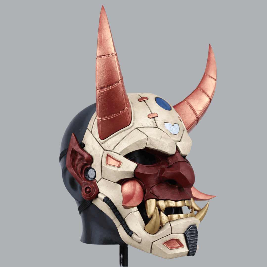 Space Armory Cyborg Full Face Oni Mask - Ivory / Maroon Masks