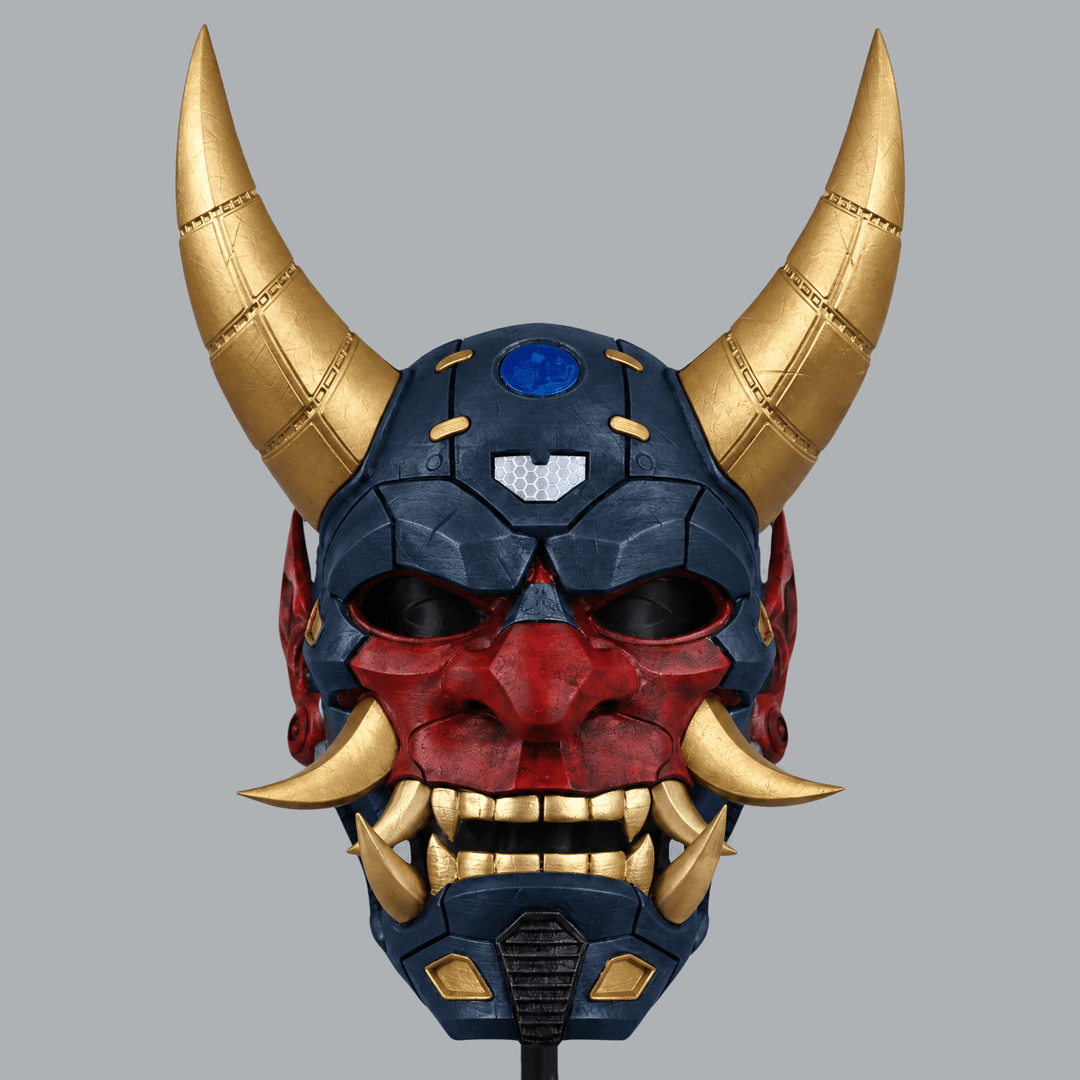 Space Armory Cyborg Full Face Oni Mask - Navy / Gold Masks