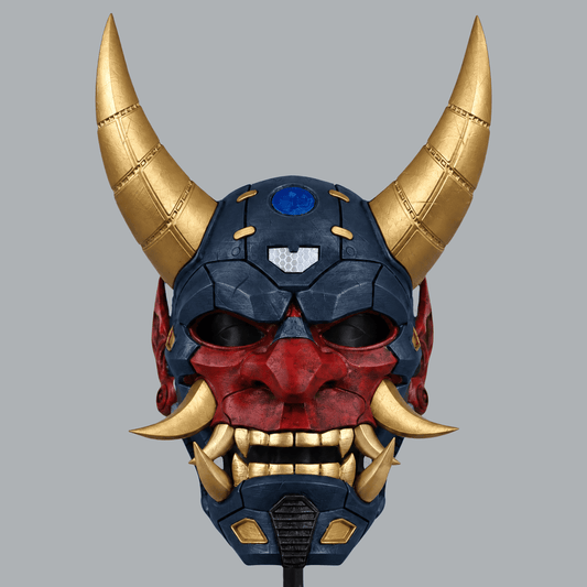 Space Armory Cyborg Full Face Oni Mask - Navy / Gold Masks