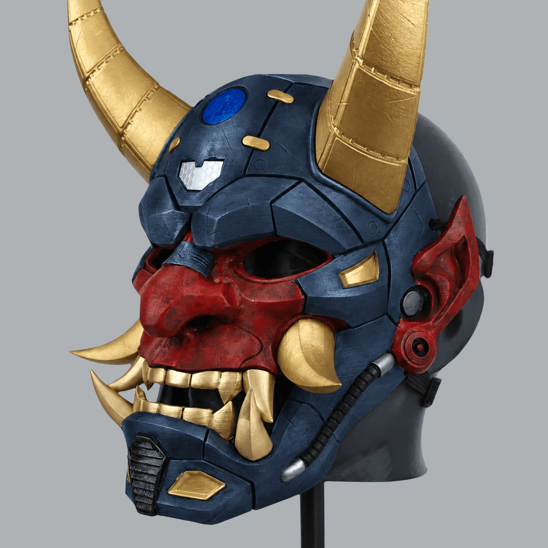 Space Armory Cyborg Full Face Oni Mask - Navy / Gold Masks