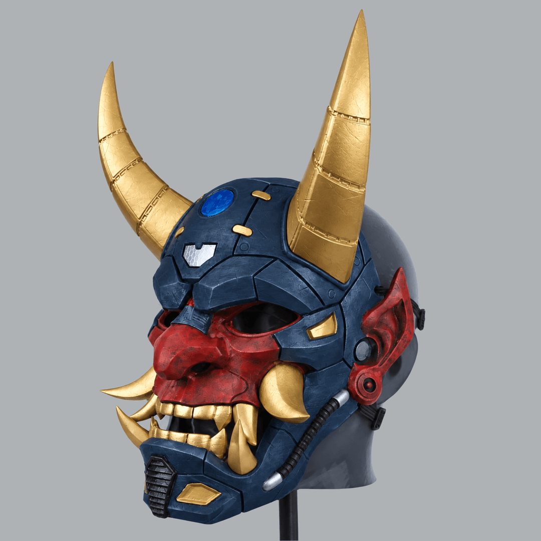 Space Armory Cyborg Full Face Oni Mask - Navy / Gold Masks