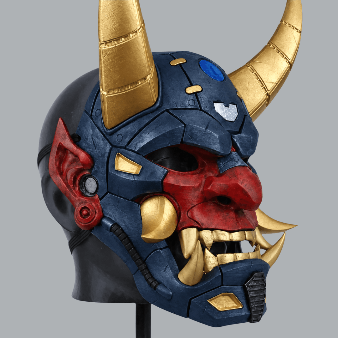 Space Armory Cyborg Full Face Oni Mask - Navy / Gold Masks