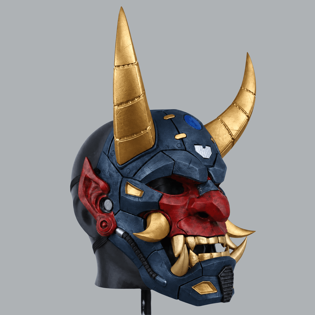 Space Armory Cyborg Full Face Oni Mask - Navy / Gold Masks