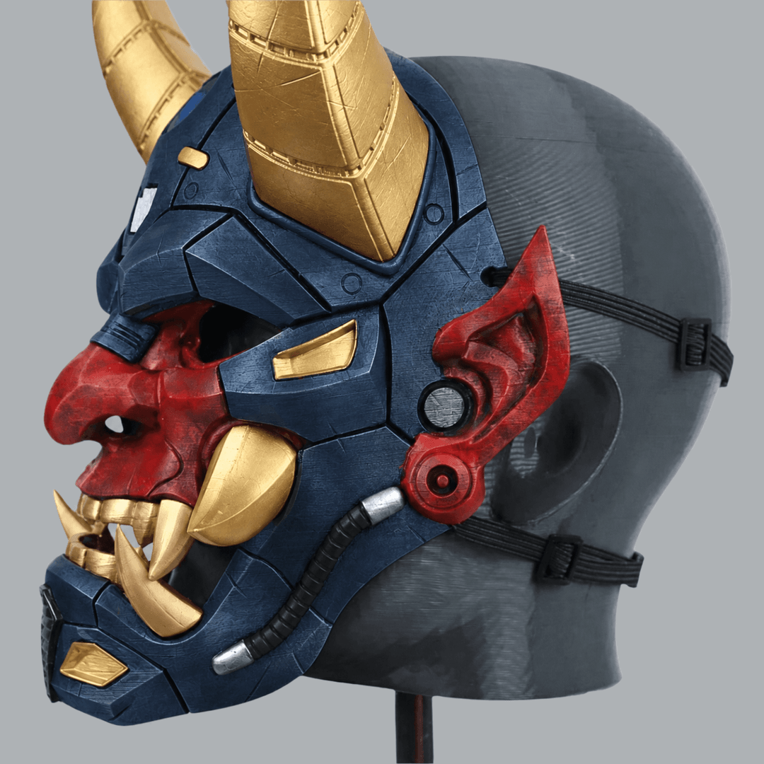 Space Armory Cyborg Full Face Oni Mask - Navy / Gold Masks