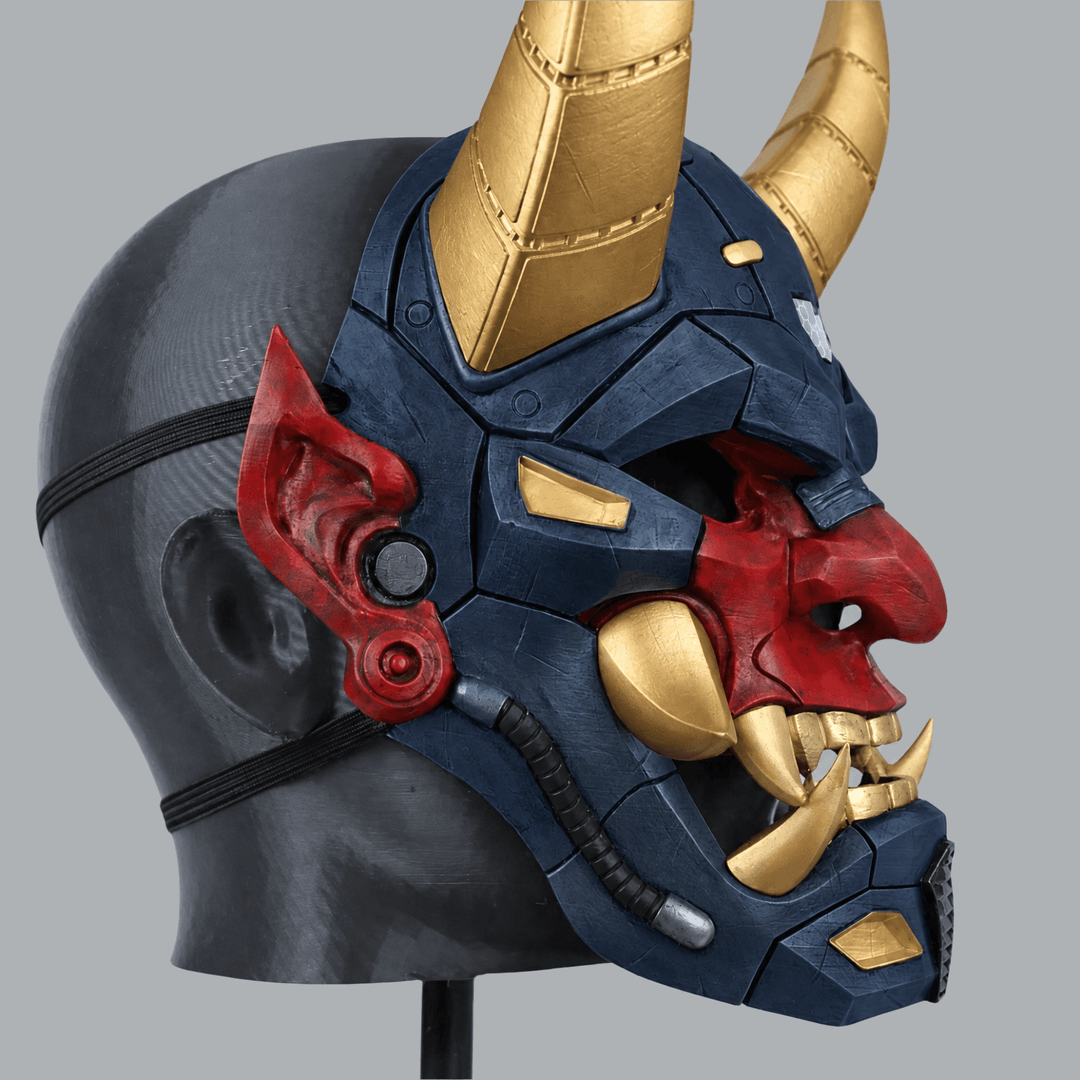 Space Armory Cyborg Full Face Oni Mask - Navy / Gold Masks