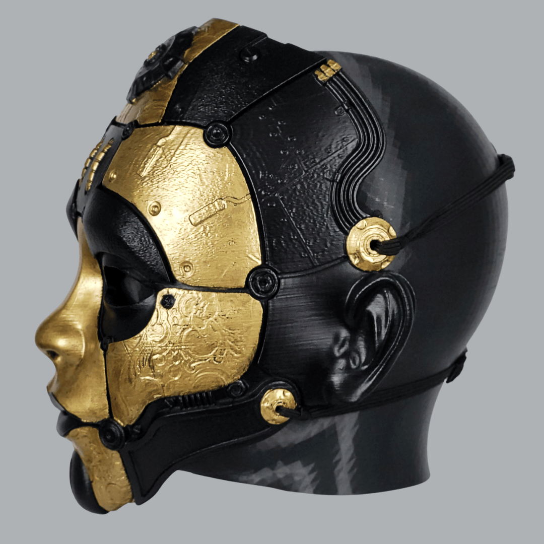 Space Armory Cyborg Humanoid Robot Mask - Black/Gold Masks