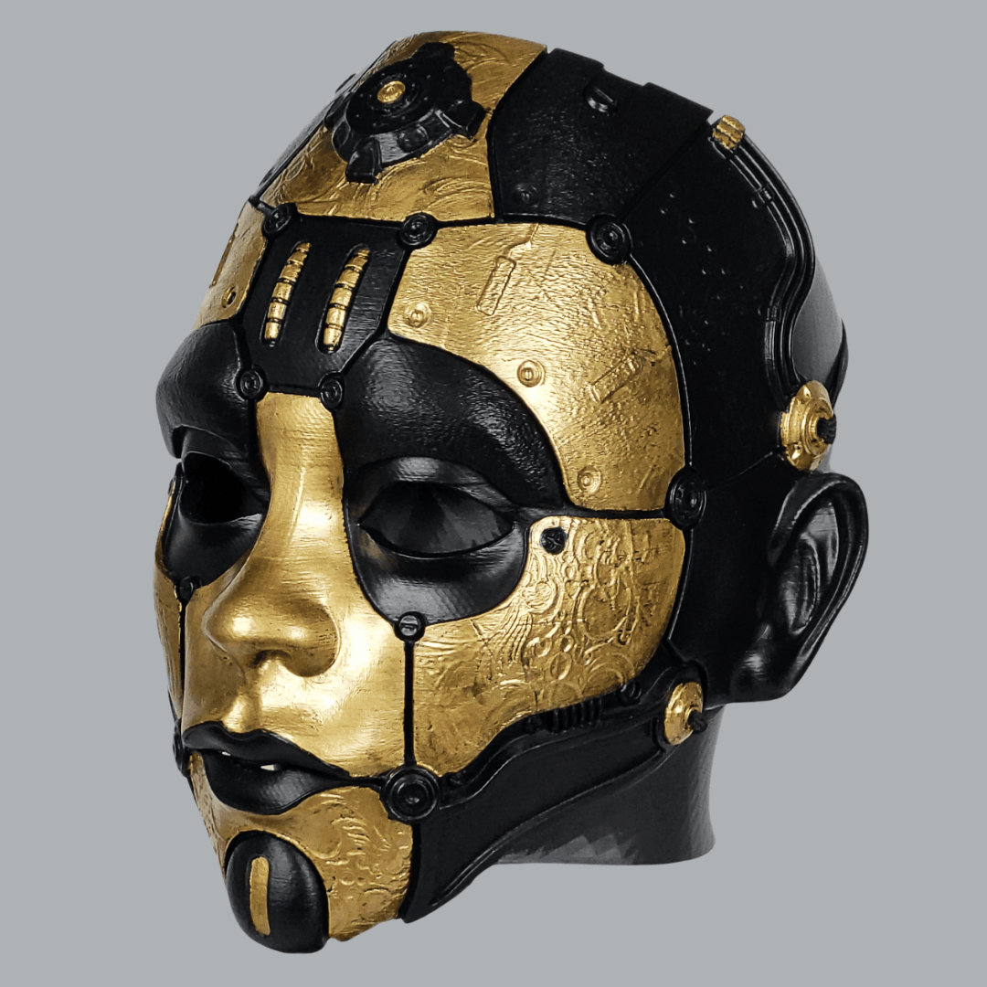 Space Armory Cyborg Humanoid Robot Mask - Black/Gold Masks
