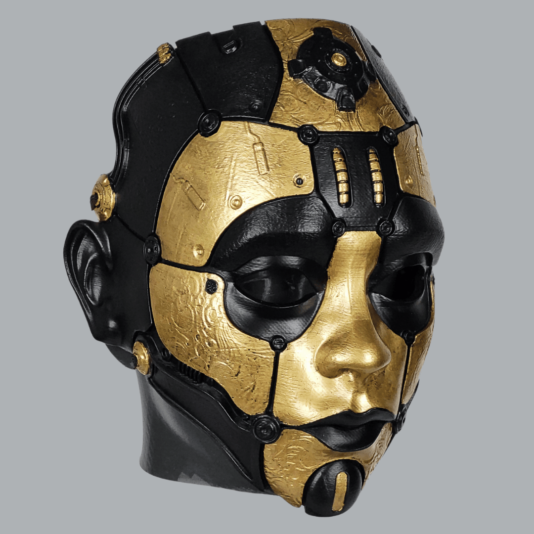 Space Armory Cyborg Humanoid Robot Mask - Black/Gold Masks