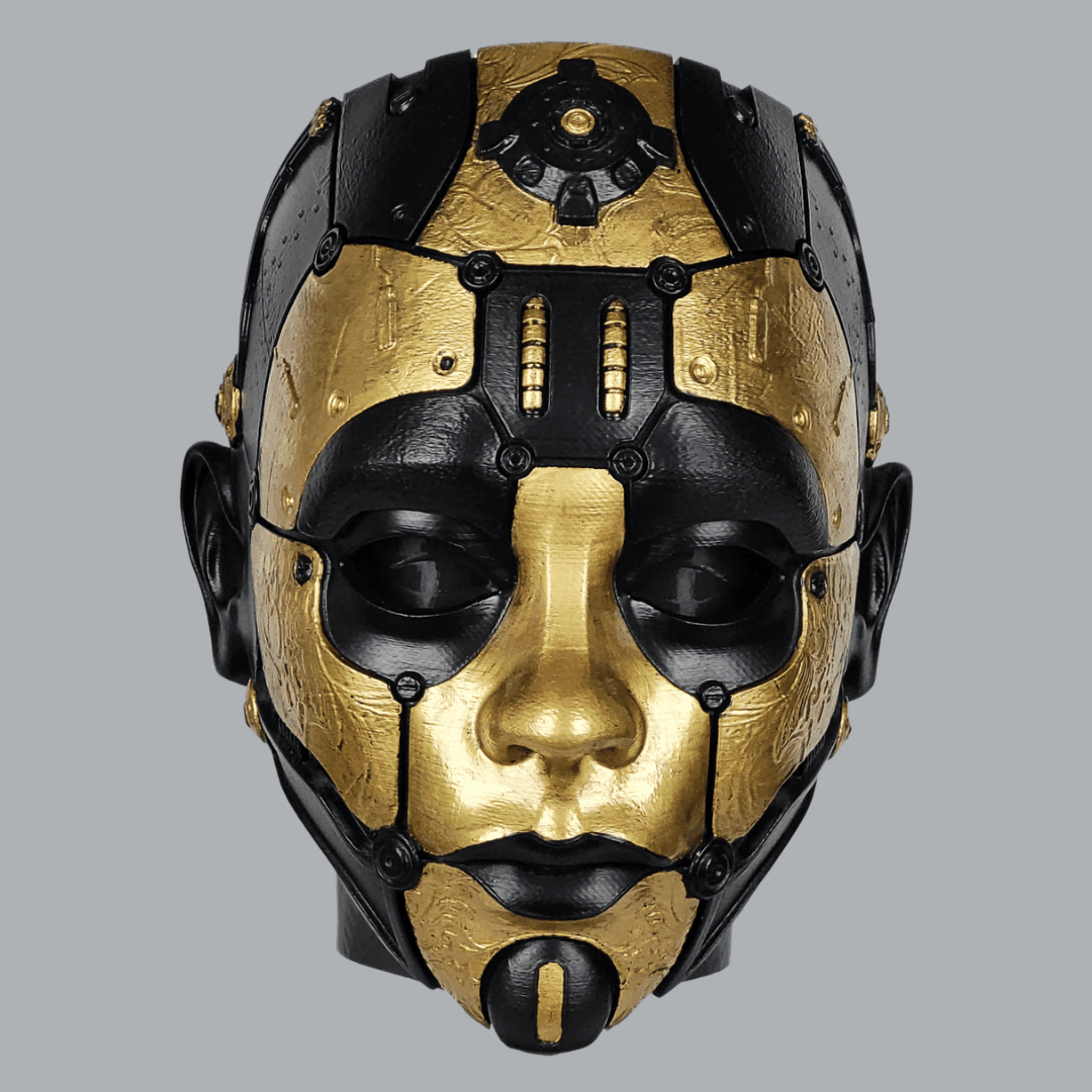Space Armory Cyborg Humanoid Robot Mask - Black/Gold Masks