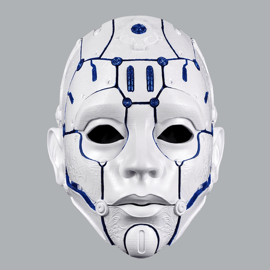 Space Armory Cyborg Humanoid Robot Mask - Matte White/Blue Stripes Masks