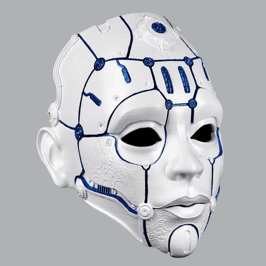 Space Armory Cyborg Humanoid Robot Mask - Matte White/Blue Stripes Masks