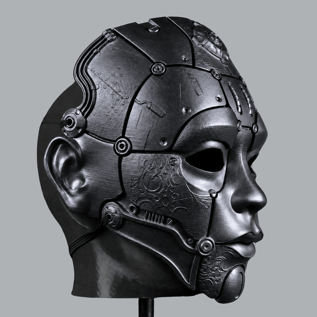 Space Armory Cyborg Humanoid Robot Mask - Metallic Black Masks