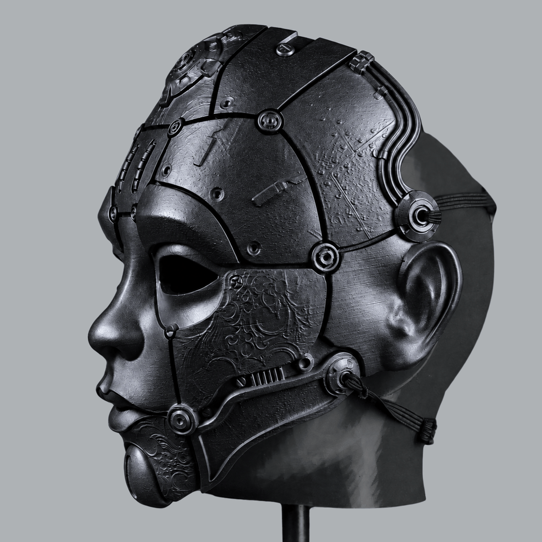 Space Armory Cyborg Humanoid Robot Mask - Metallic Black Masks