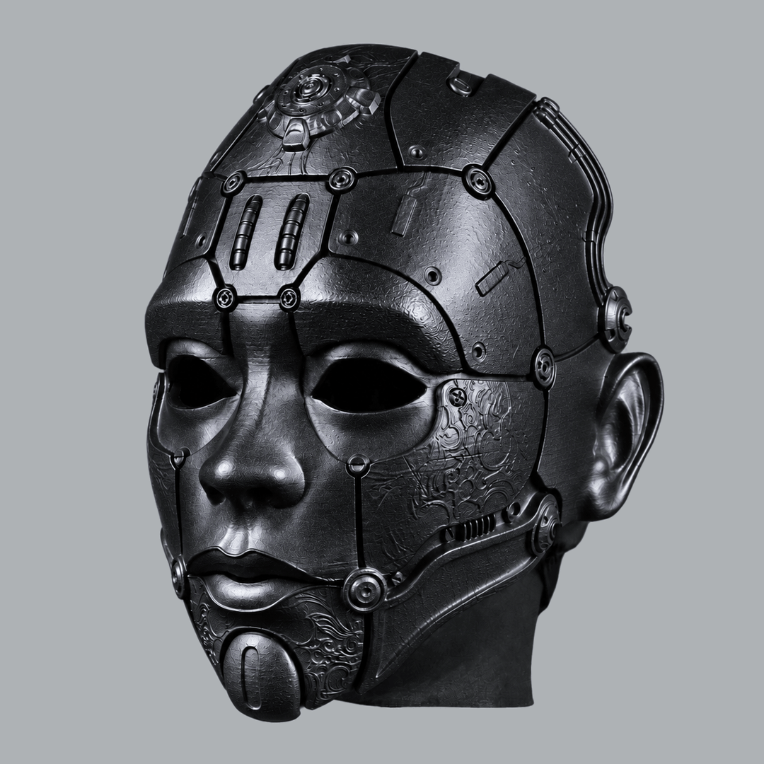 Space Armory Cyborg Humanoid Robot Mask - Metallic Black Masks