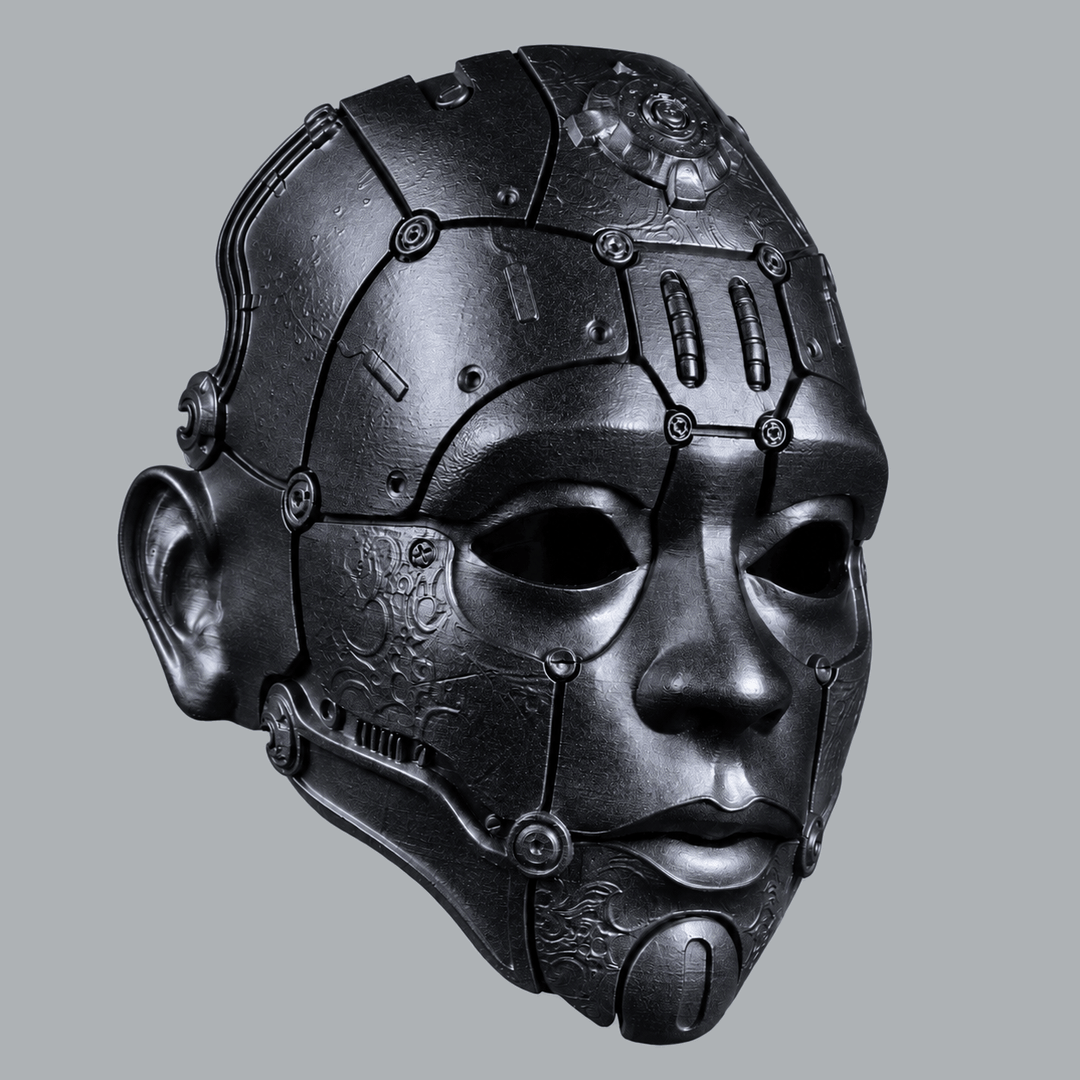 Space Armory Cyborg Humanoid Robot Mask - Metallic Black Masks