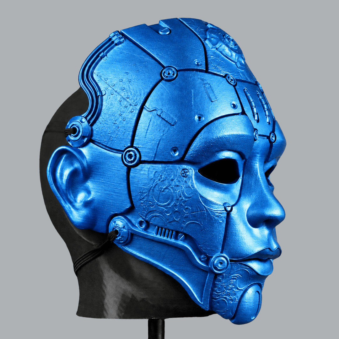 Space Armory Cyborg Humanoid Robot Mask - Metallic Blue Masks