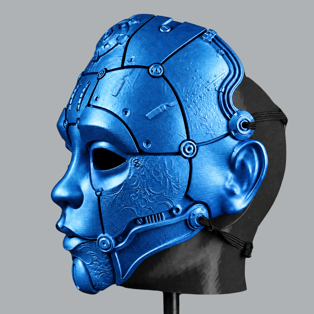 Space Armory Cyborg Humanoid Robot Mask - Metallic Blue Masks