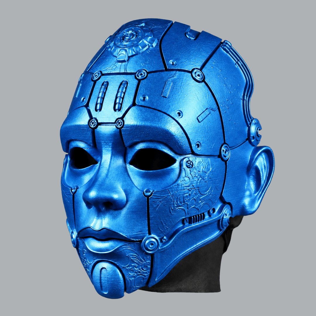 Space Armory Cyborg Humanoid Robot Mask - Metallic Blue Masks