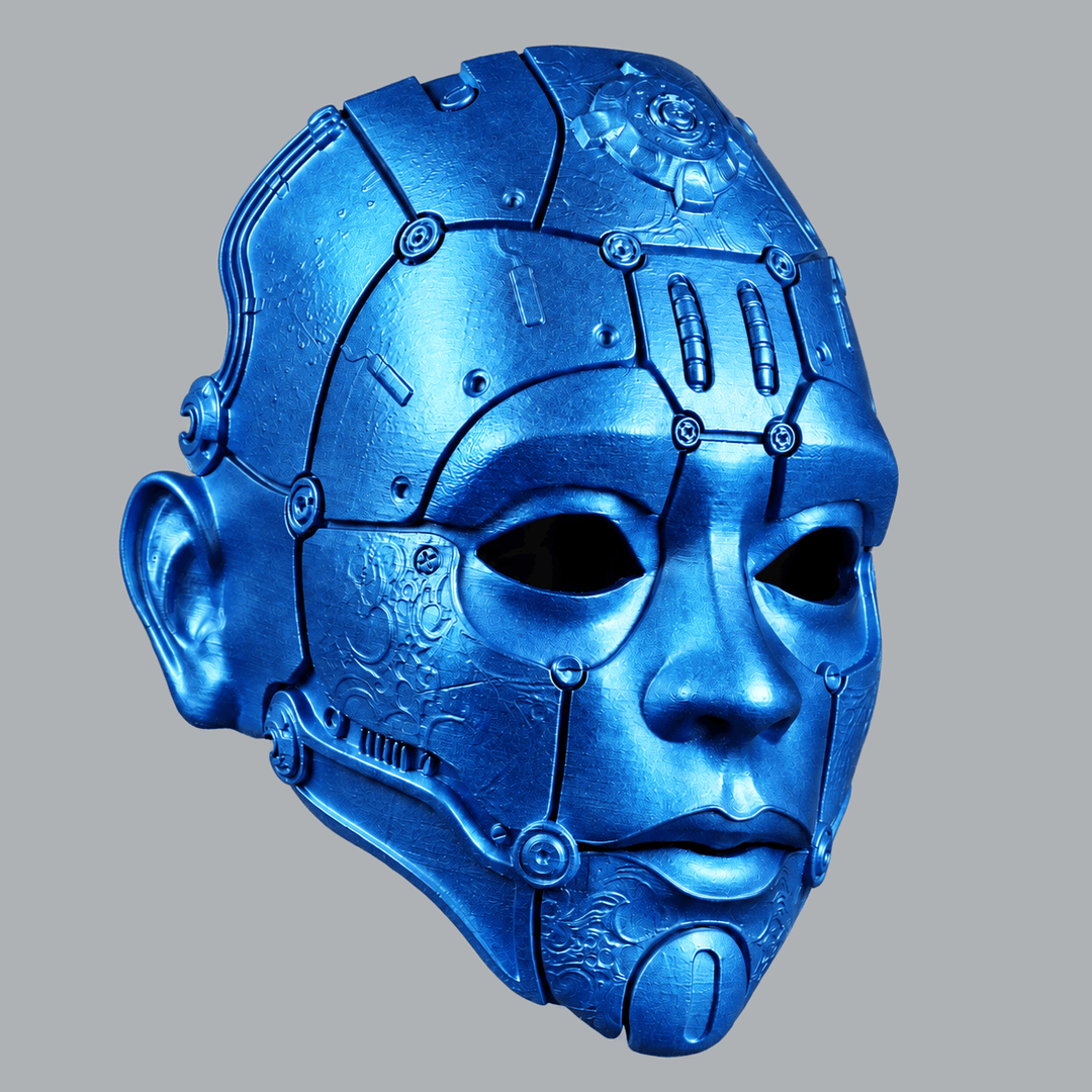 Space Armory Cyborg Humanoid Robot Mask - Metallic Blue Masks