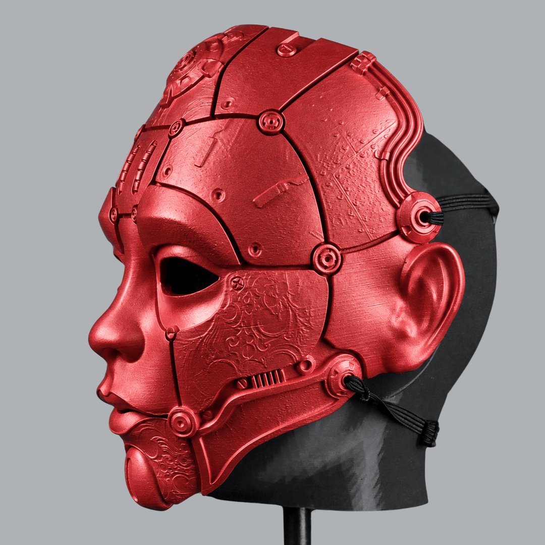 Space Armory Cyborg Humanoid Robot Mask - Metallic Red Masks