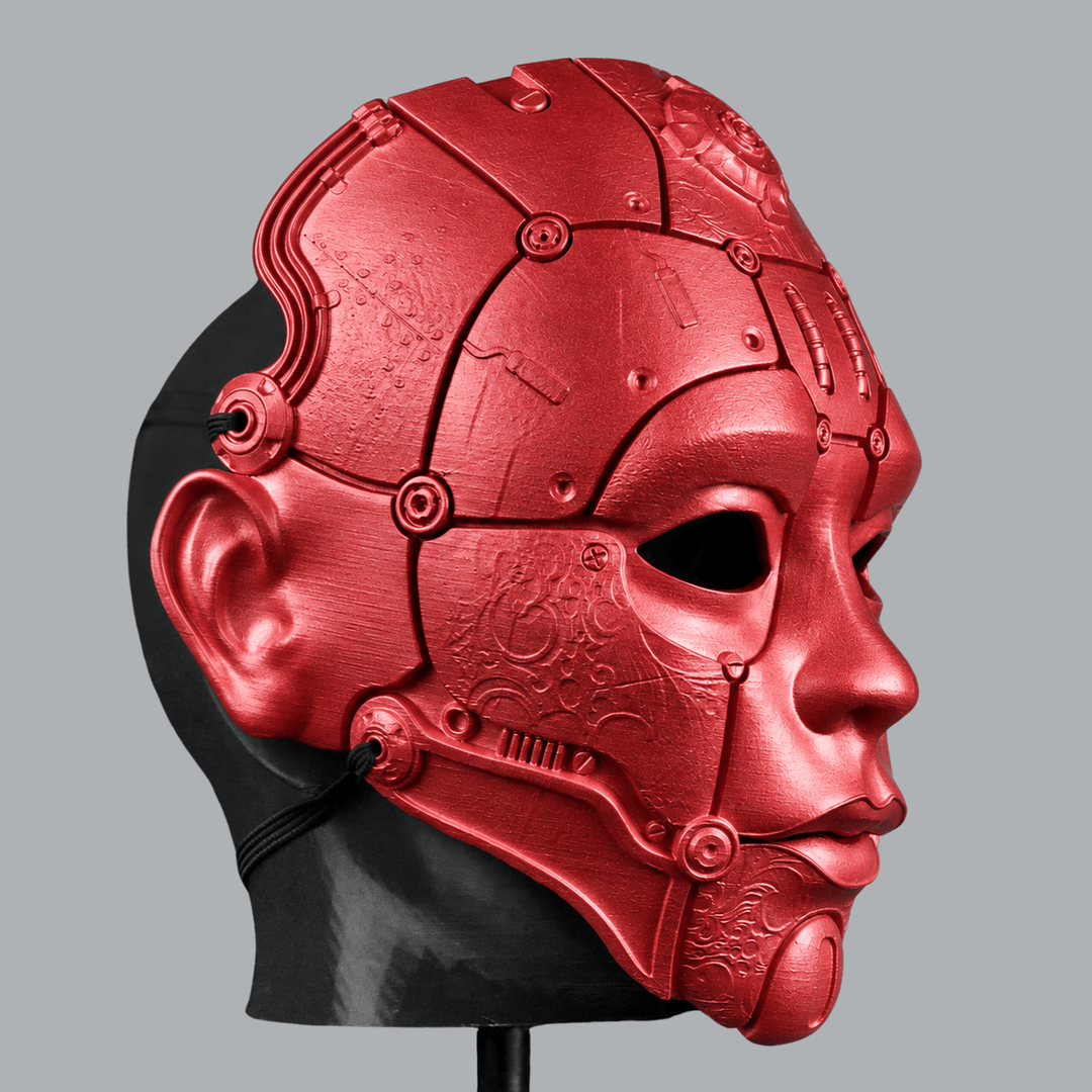 Space Armory Cyborg Humanoid Robot Mask - Metallic Red Masks