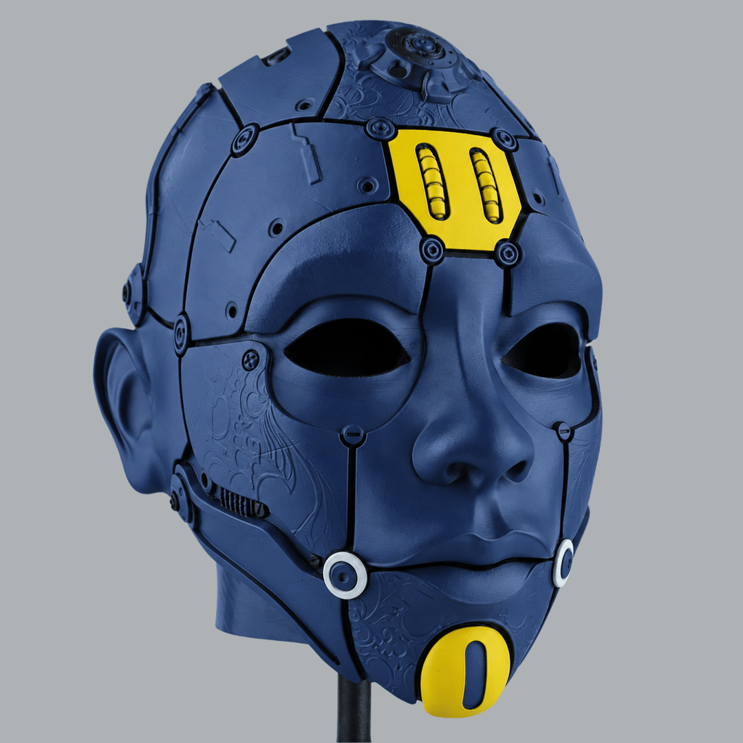 Space Armory Cyborg Humanoid Robot Mask - Navy Blue / Yellow / White Masks