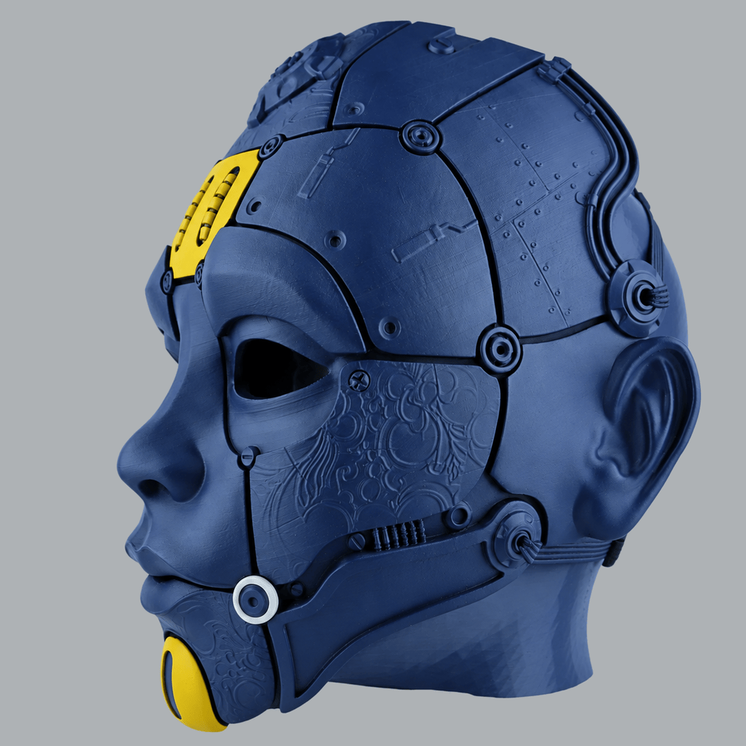 Space Armory Cyborg Humanoid Robot Mask - Navy Blue / Yellow / White Masks