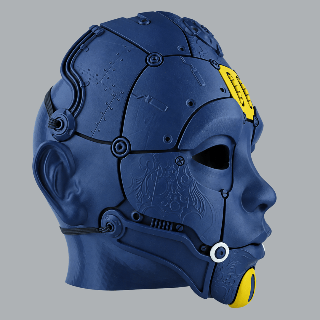 Space Armory Cyborg Humanoid Robot Mask - Navy Blue / Yellow / White Masks