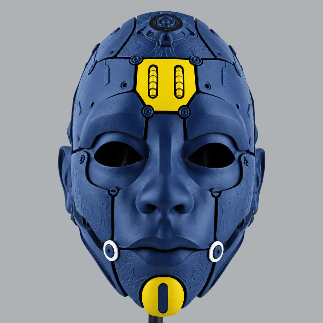 Space Armory Cyborg Humanoid Robot Mask - Navy Blue / Yellow / White Masks