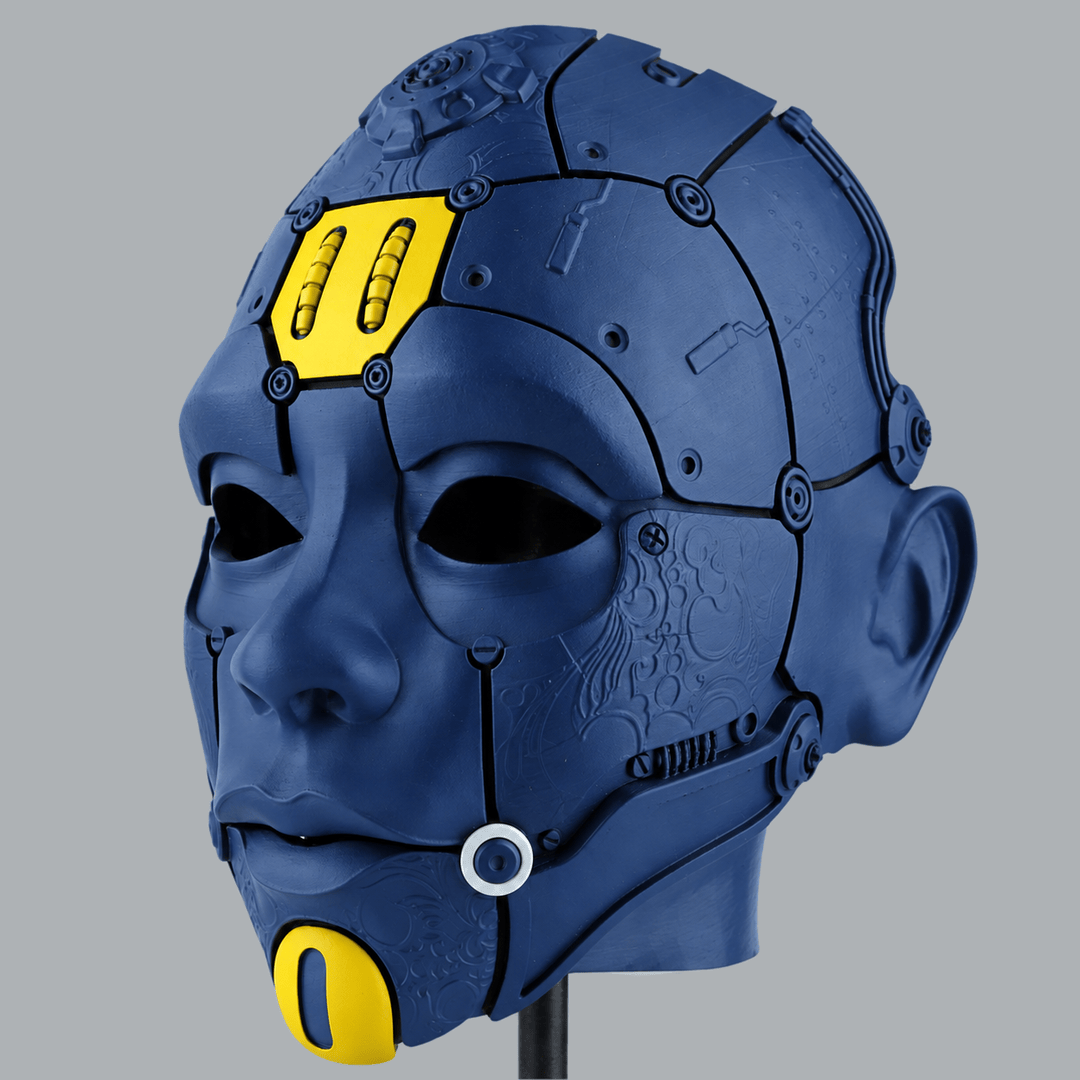 Space Armory Cyborg Humanoid Robot Mask - Navy Blue / Yellow / White Masks
