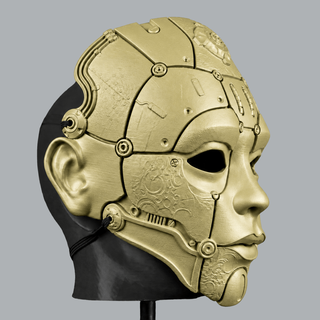 Space Armory Cyborg Humanoid Robot Mask - Pale Olive Yellow Masks