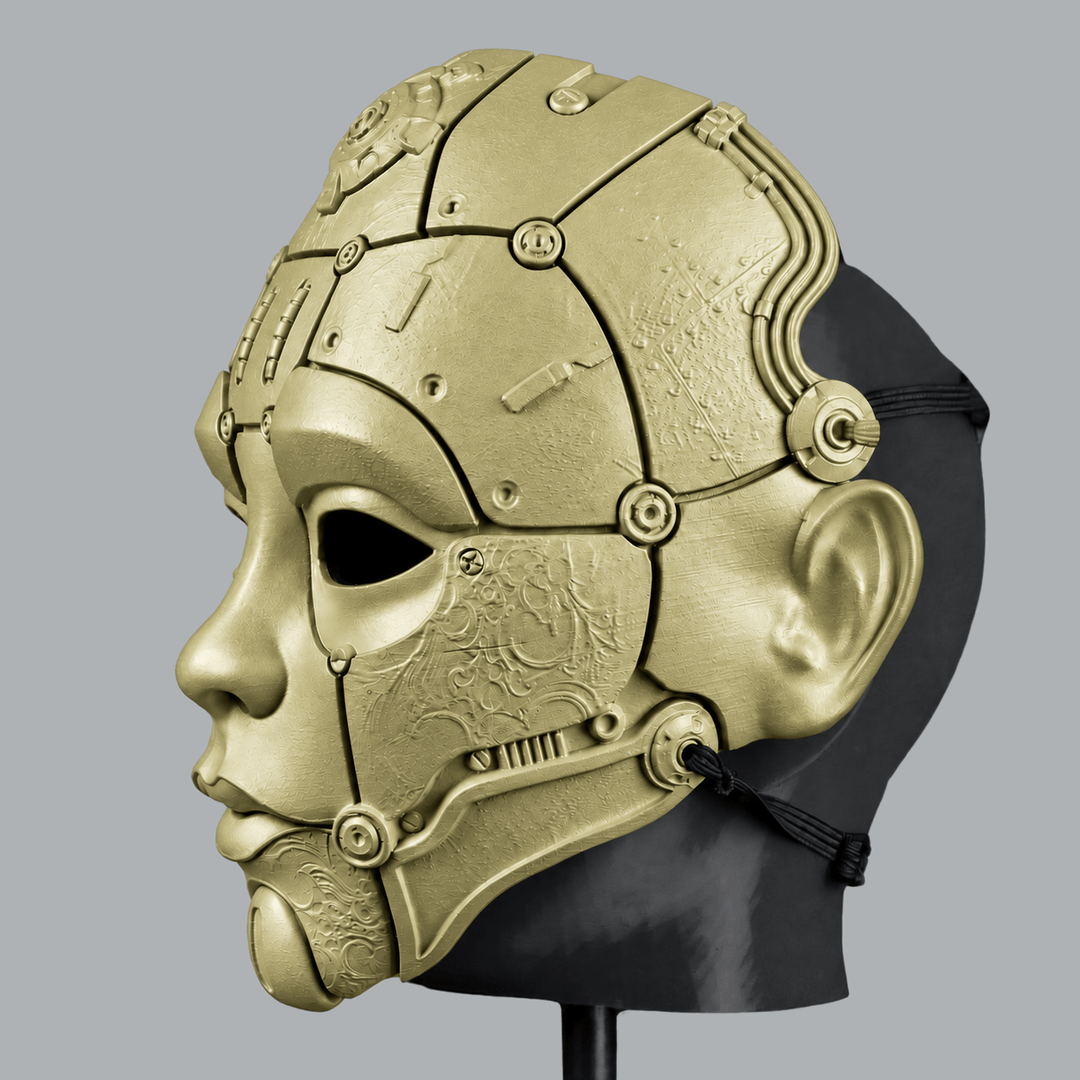 Space Armory Cyborg Humanoid Robot Mask - Pale Olive Yellow Masks