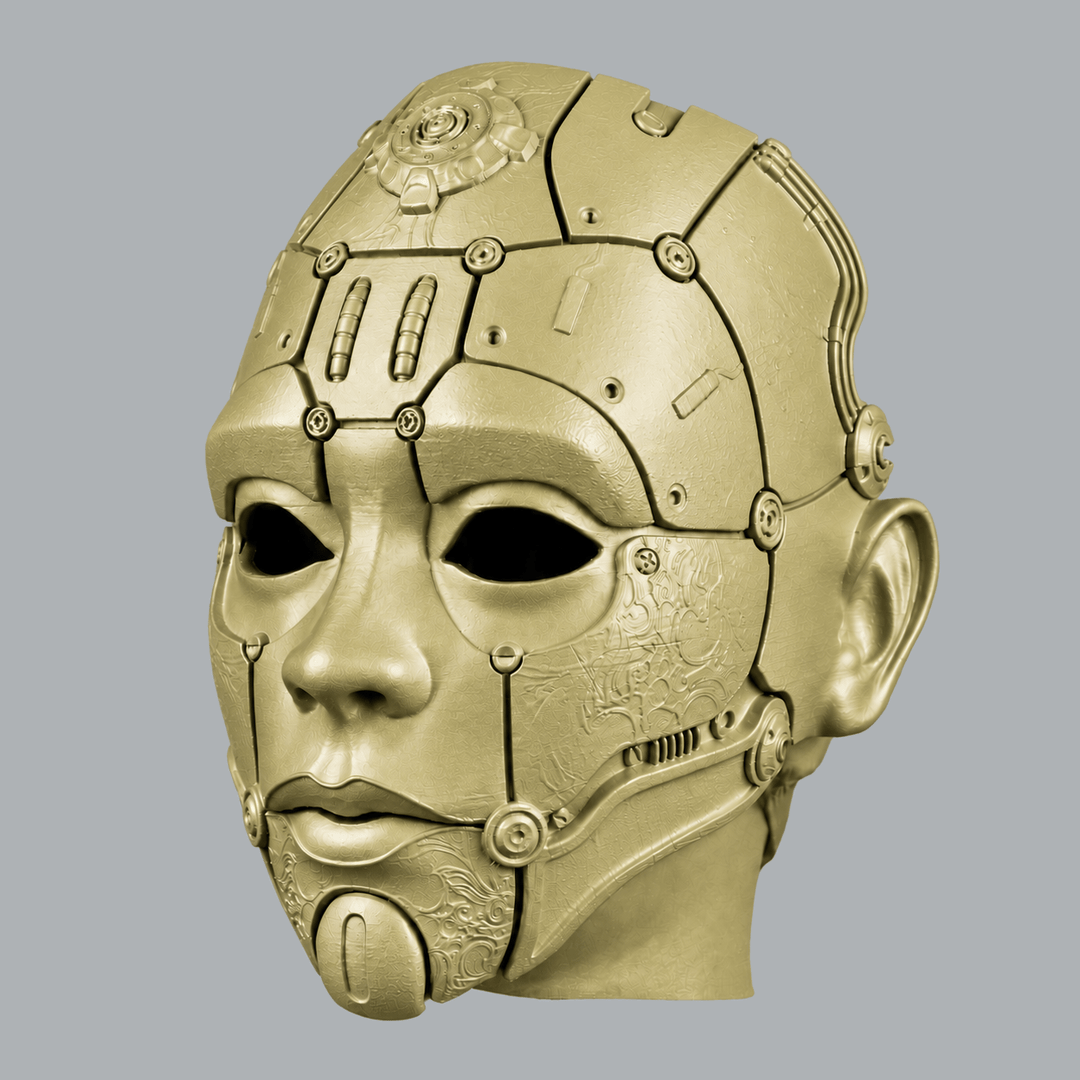 Space Armory Cyborg Humanoid Robot Mask - Pale Olive Yellow Masks