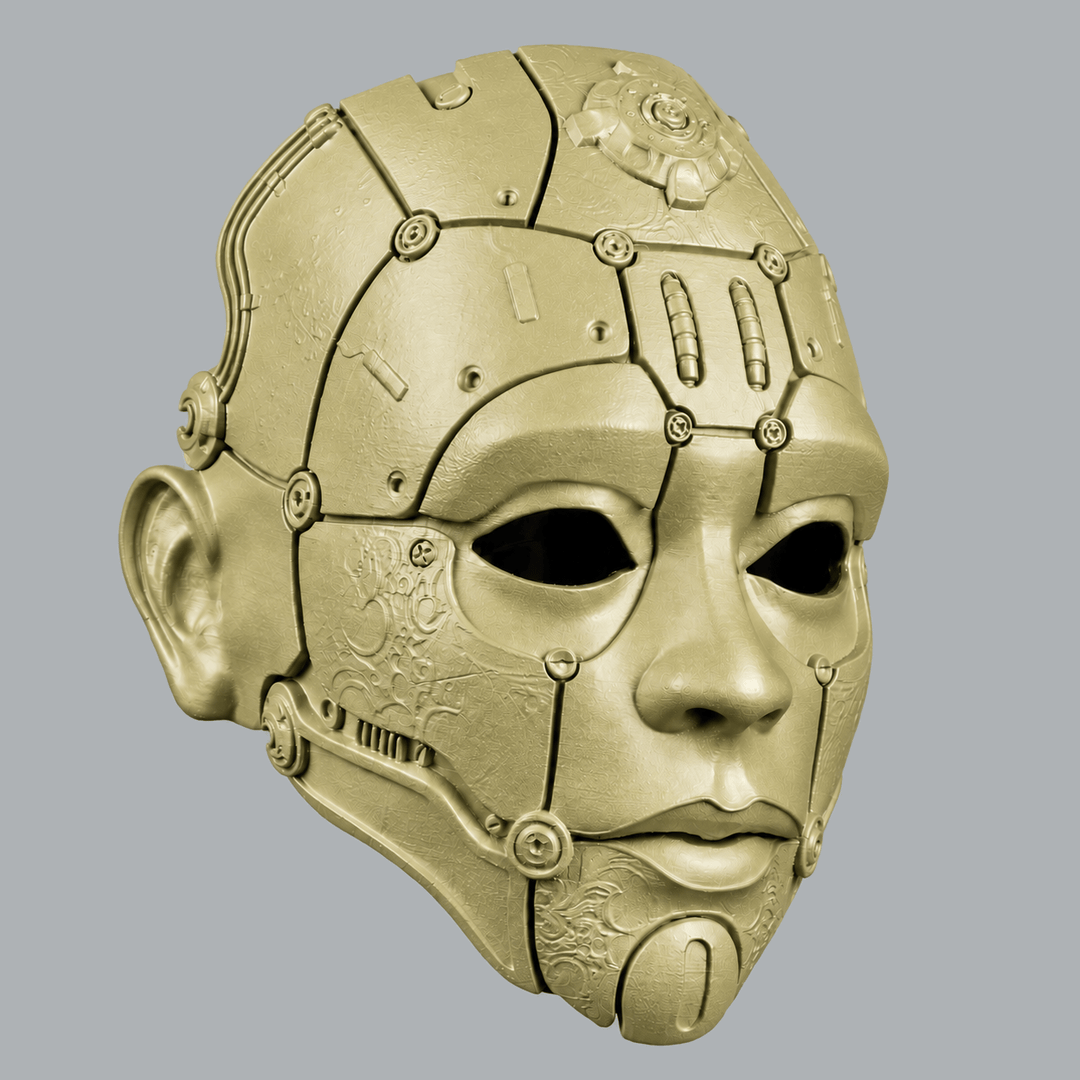 Space Armory Cyborg Humanoid Robot Mask - Pale Olive Yellow Masks
