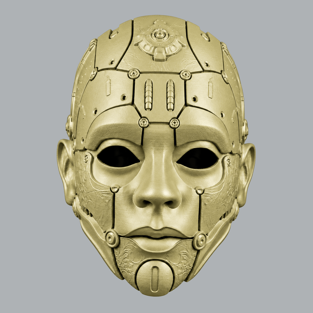 Space Armory Cyborg Humanoid Robot Mask - Pale Olive Yellow Masks