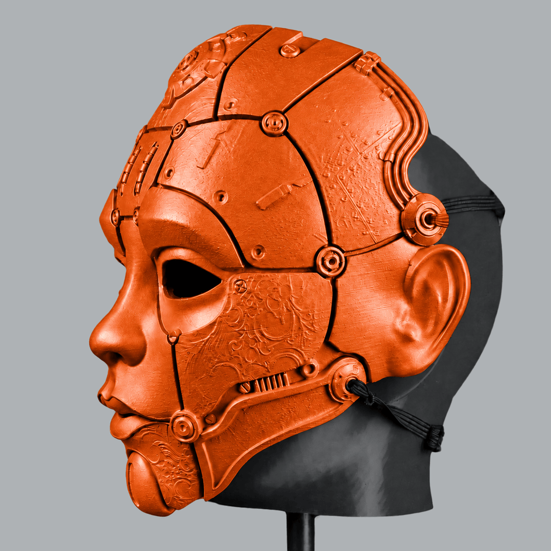Space Armory Cyborg Humanoid Robot Mask - Pure Orange Masks