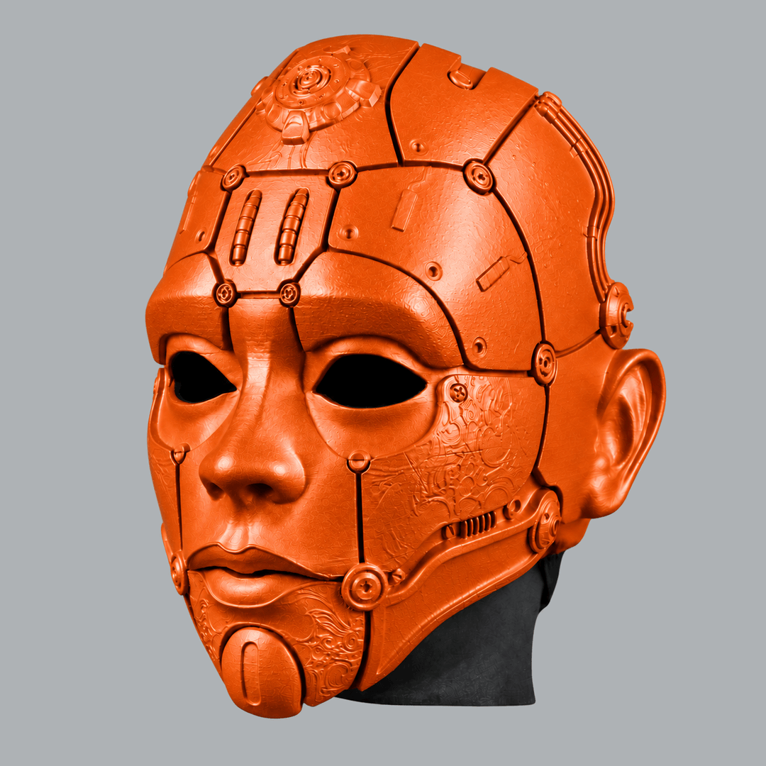 Space Armory Cyborg Humanoid Robot Mask - Pure Orange Masks