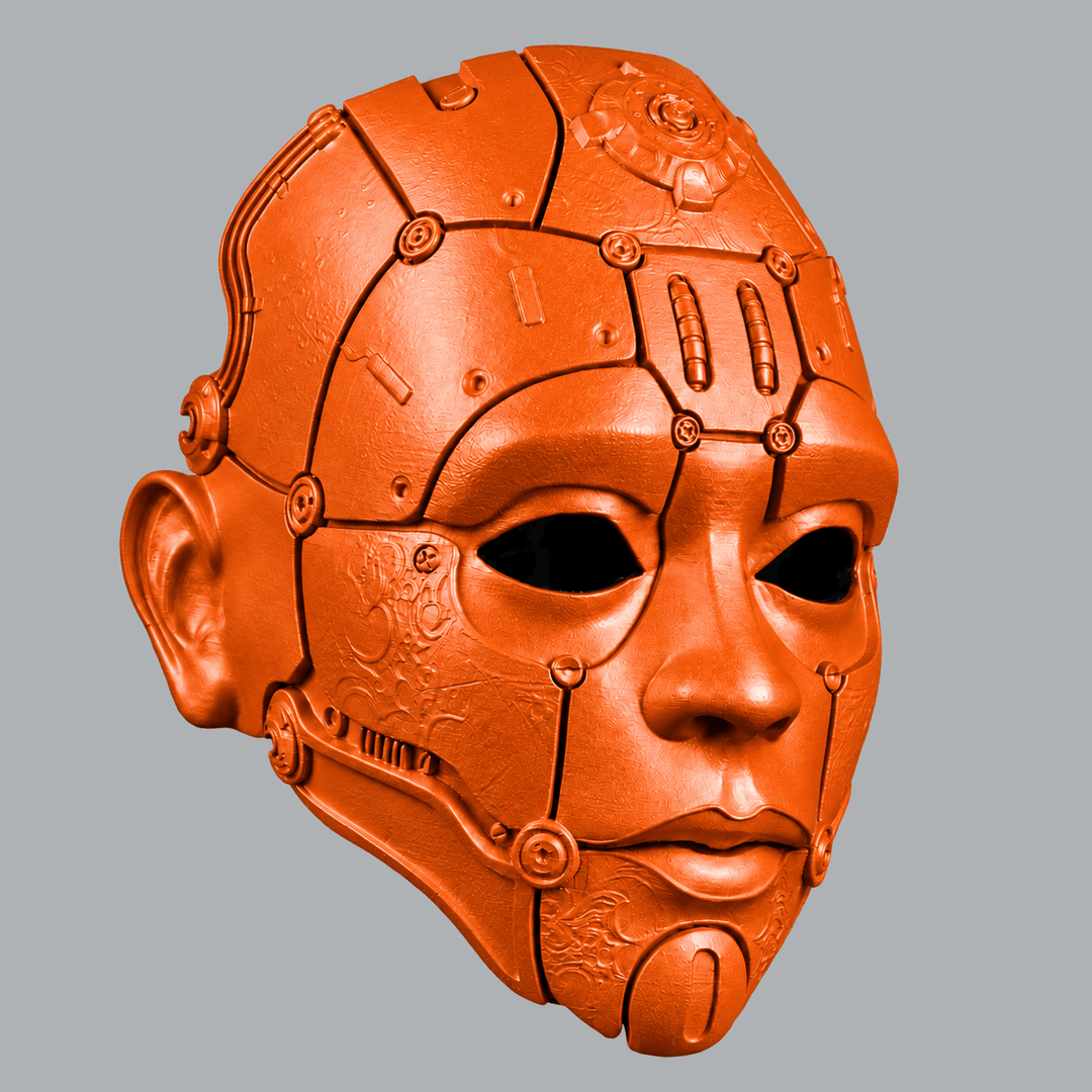 Space Armory Cyborg Humanoid Robot Mask - Pure Orange Masks