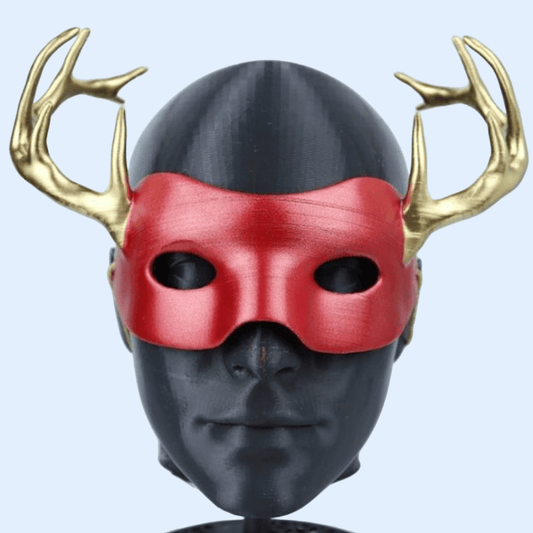 Space Armory Deer Animal Face Mask With Horn Metallic Red / Gold Horns / S / Adjustable Elastic Buckle