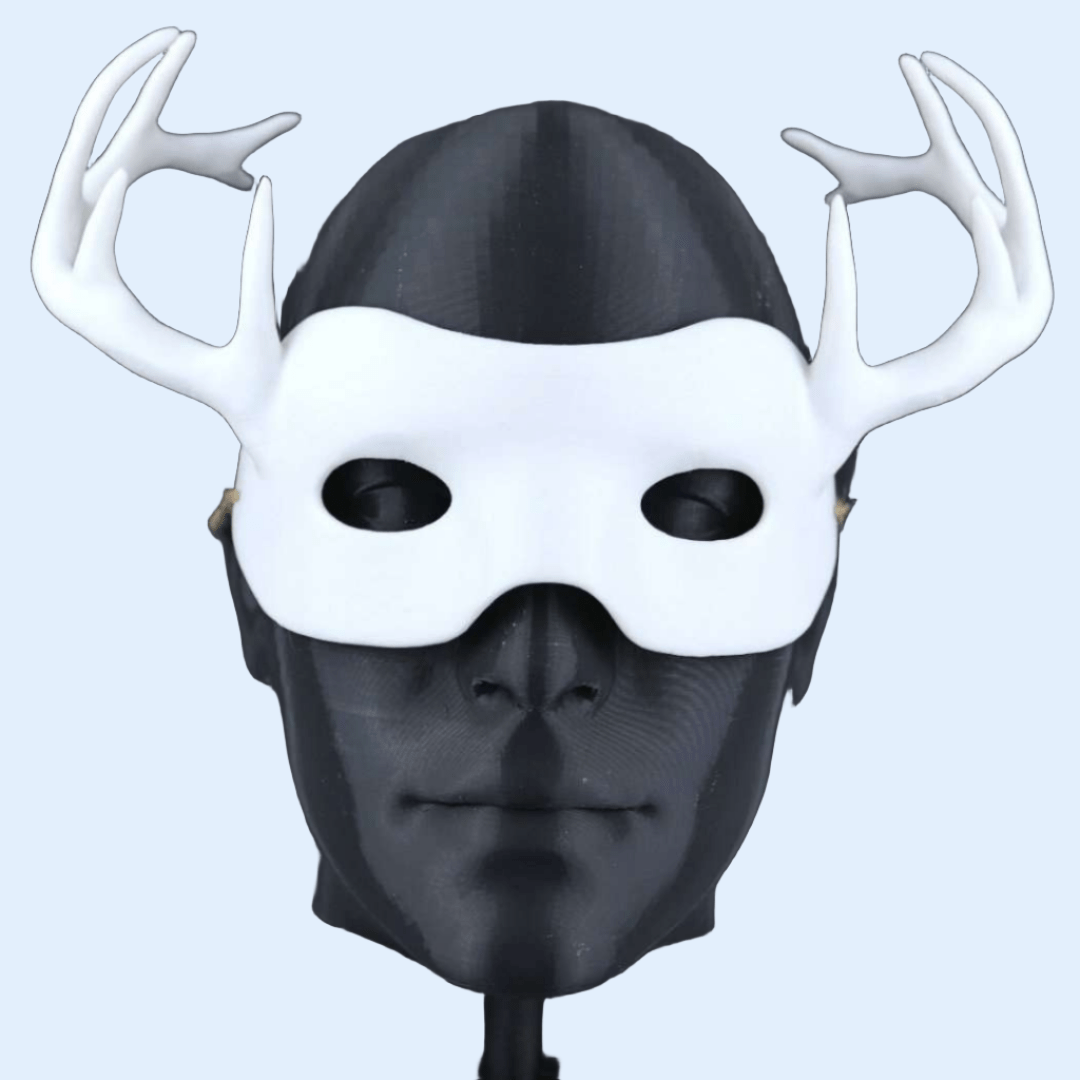 Space Armory Deer Animal Face Mask With Horn White / S / Adjustable Elastic Buckle