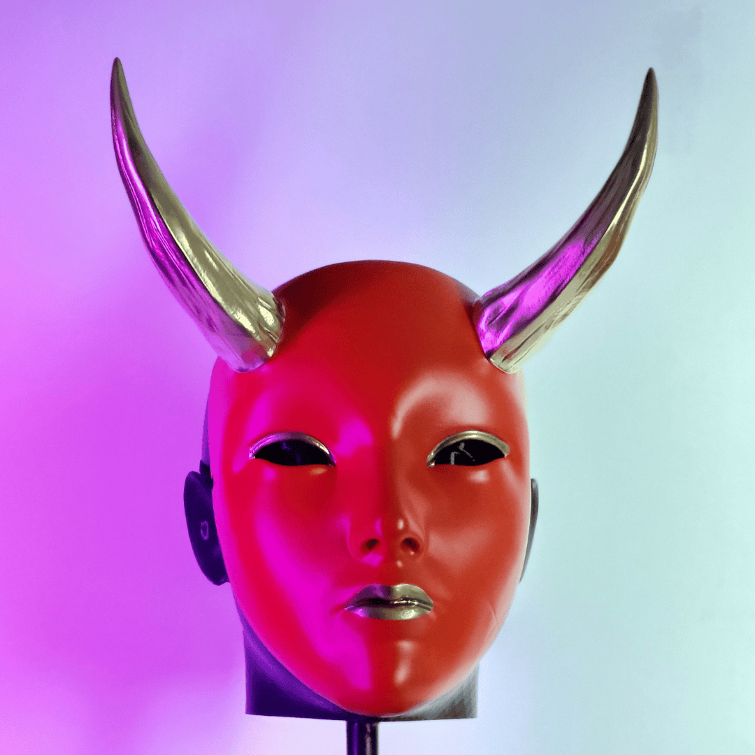 Space Armory Geisha Japanese Mask With Horn - Red/Gold Masks