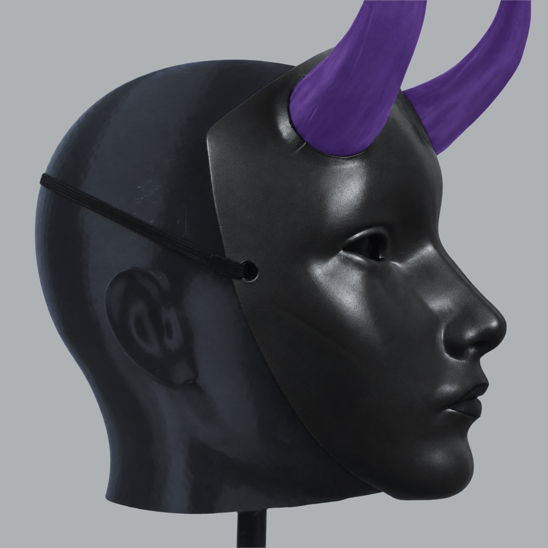 Space Armory Geisha Japanese Mask With Horn - Royal Purple / Shock Black Masks