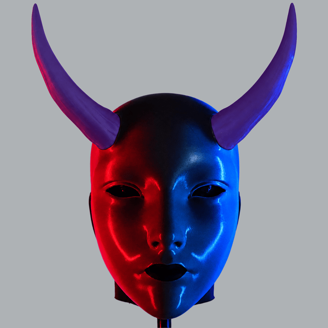 Space Armory Geisha Japanese Mask With Horn - Royal Purple / Shock Black Masks