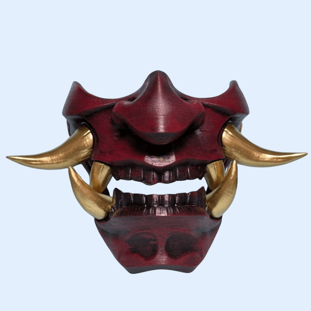 Space Armory Hannya Oni Mask Red BlackRed-Gold Teeth / S / Adjustable Elastic Buckle