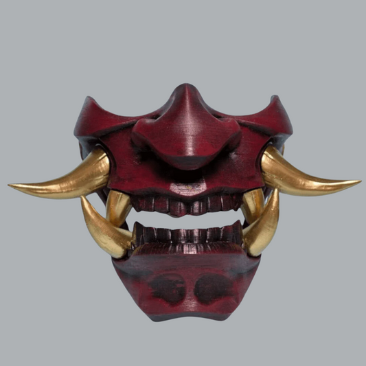 Space Armory Hannya Oni Mask Red BlackRed-Gold Teeth / S / Adjustable Elastic Buckle
