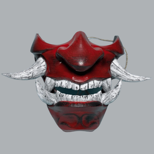 Space Armory Hannya Oni Mask Red BlackRed-Ivory Teeth / S / Adjustable Elastic Buckle
