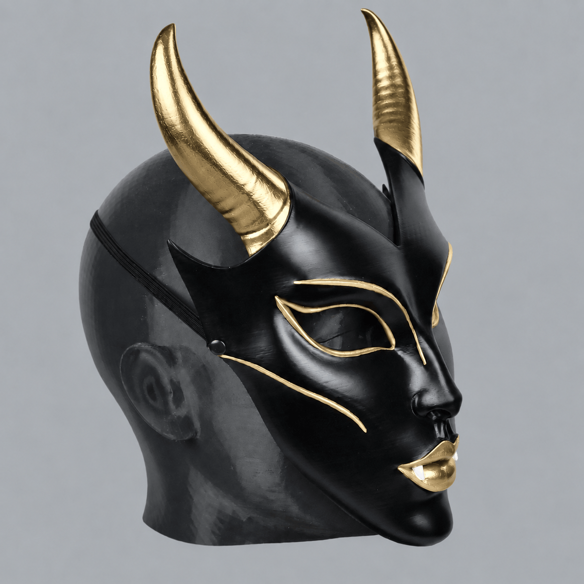 Space Armory Horned Vampire Halloween Mask – Black/Gold Masks