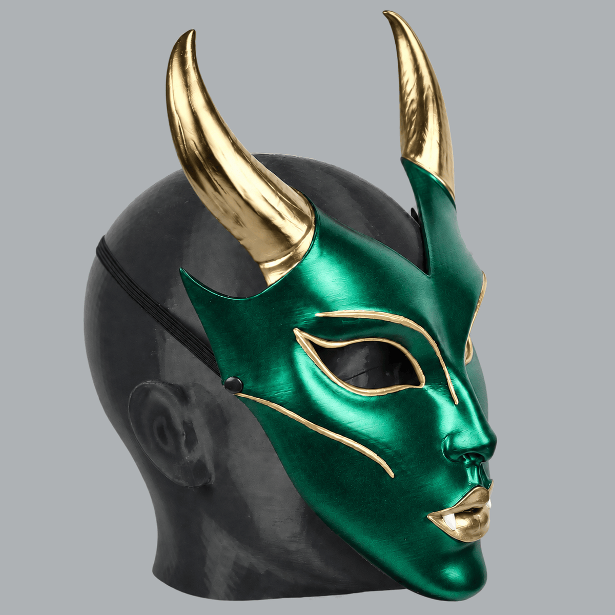 Space Armory Horned Vampire Halloween Mask – Metallic Green/Gold Masks