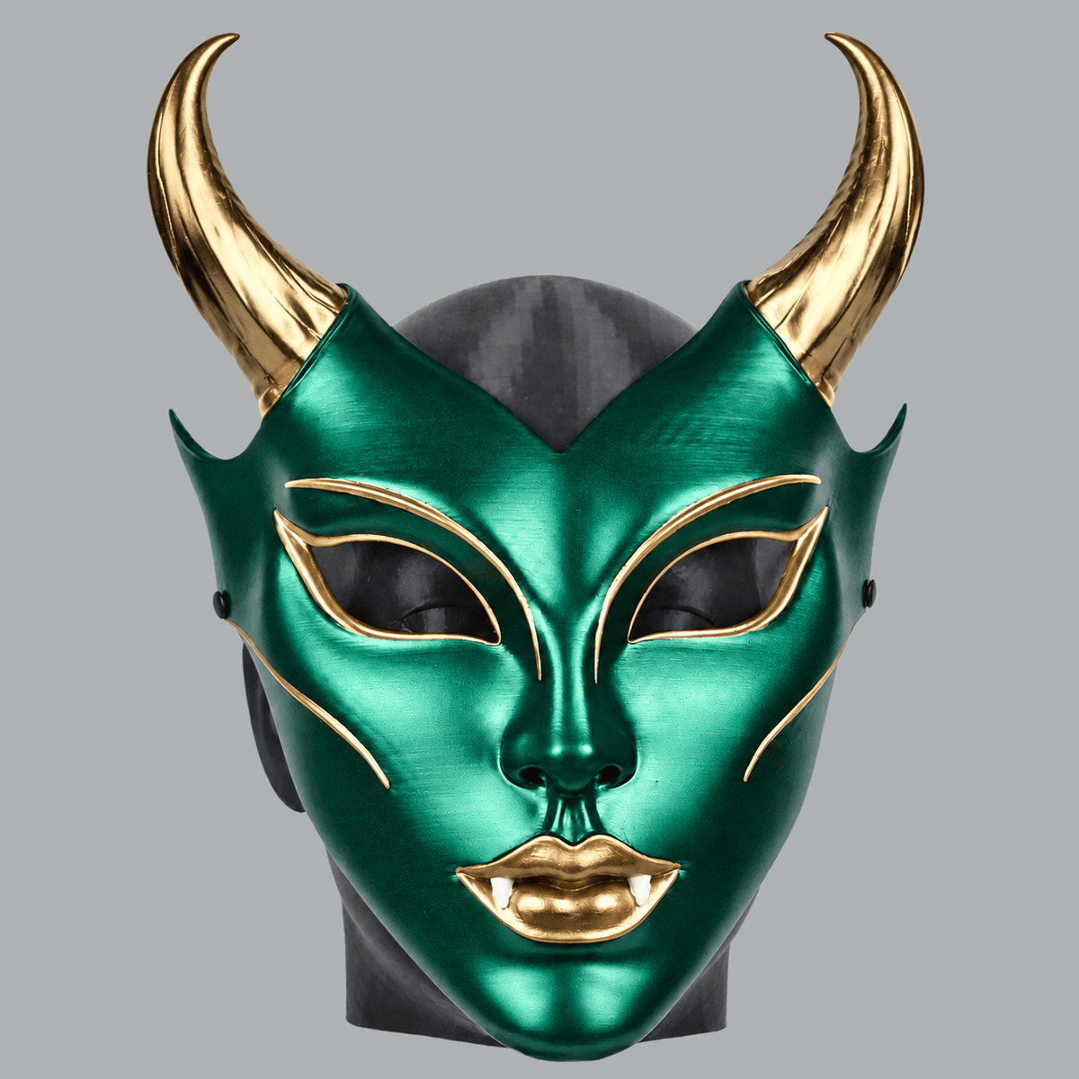Space Armory Horned Vampire Halloween Mask – Metallic Green/Gold Masks